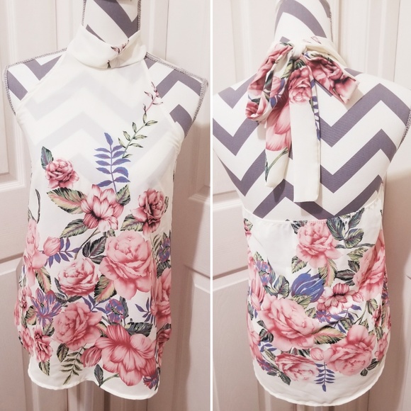 Tops - NWT* Floral High Neck Halter Top *
